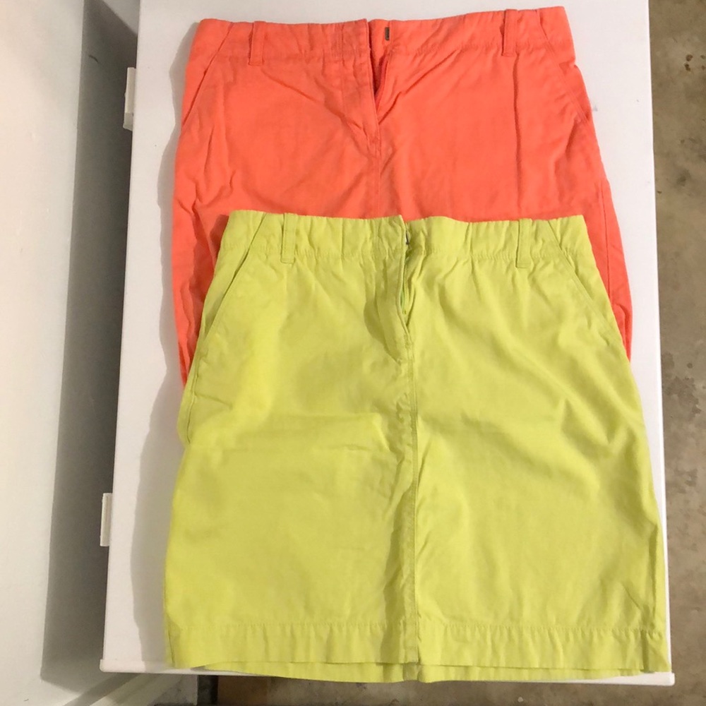 2 J Crew skirts (peach & lime green)